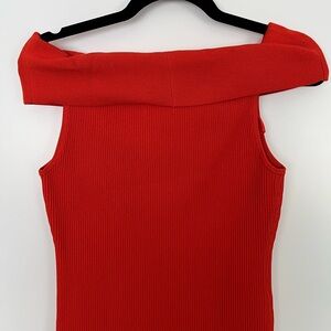 Aritzia Babaton Sculpt Knit Cheeky Red Off-Shoulder Knit Top Size L